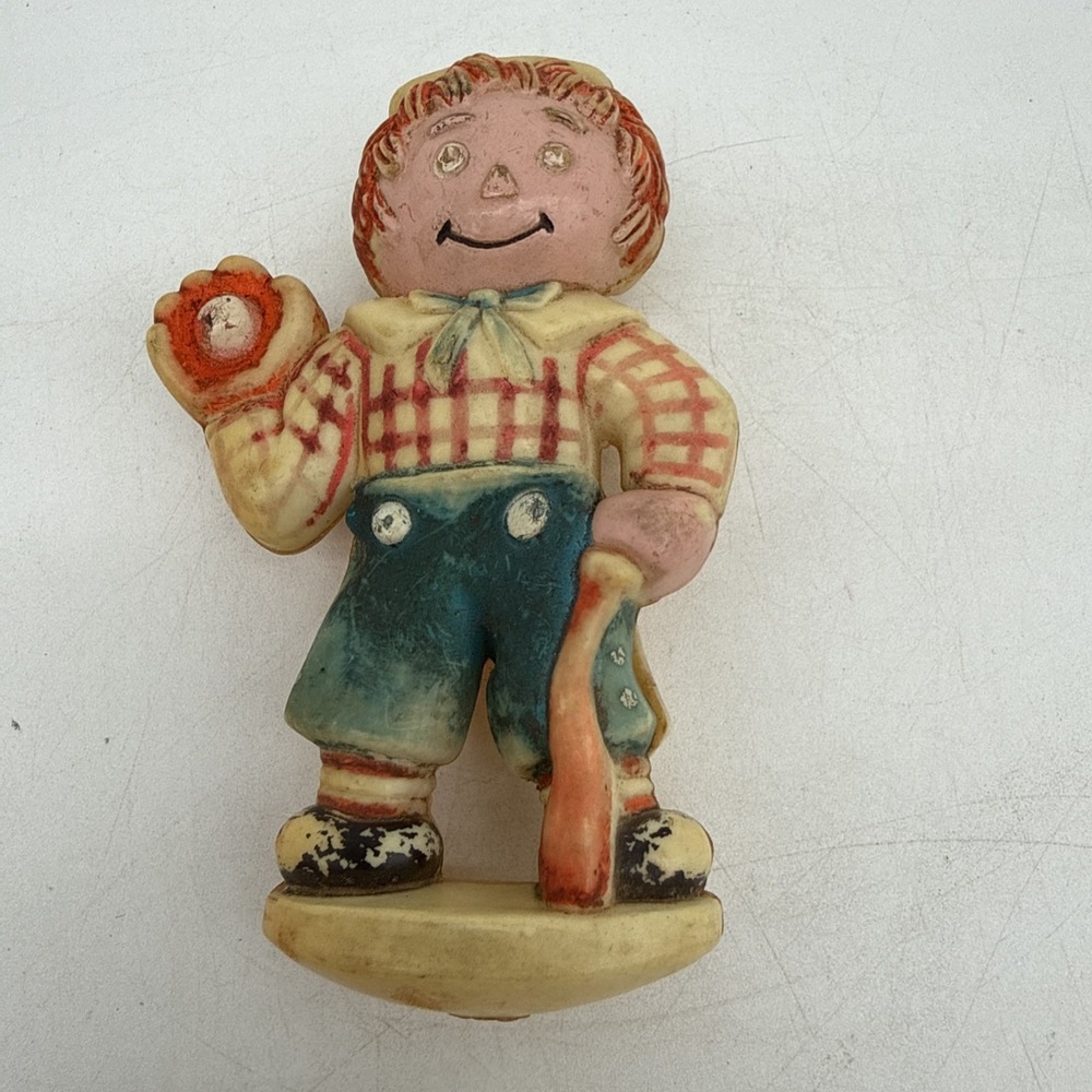 Vintage 1974 Bobbs-Merrill Co Plastic Raggedy Andy Baseball Figure Rattle Toy